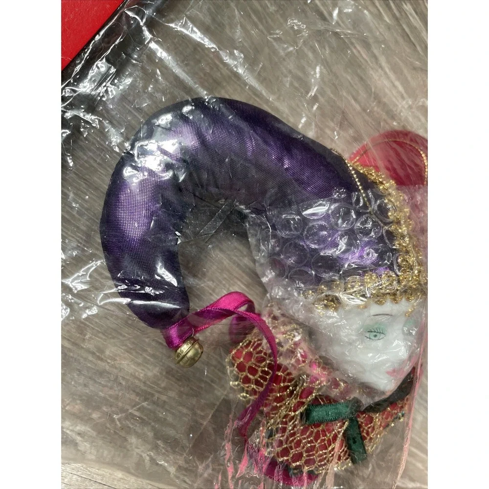 Court Jester/Harlequin Head Ceramic Christmas Ornament Hat Bell 8